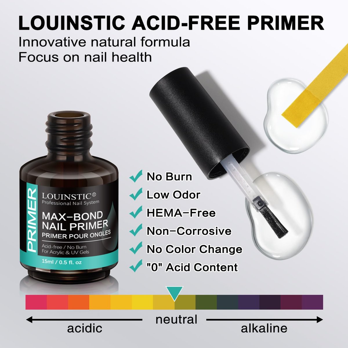 LOUINSTIC Nail Prep Dehydrator and Acid-Free Primer, Quick-Dry & Safe for Nails, for UV Gel, Acrylic, Gel Nail Polish & Press-On Nails Hema-Free – Professional Salon & DIY Manicure Kit, 15ml - görsel 5
