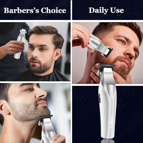 KEMEI 3023-702 Professional Hair & Beard Trimmer for Men - 9000 RPM Zero Gapped Full Metal Body Clipper with LED Display Avelisse