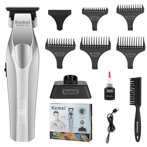 KEMEI 3023-702 Professional Hair & Beard Trimmer for Men - 9000 RPM Zero Gapped Full Metal Body Clipper with LED Display Avelisse