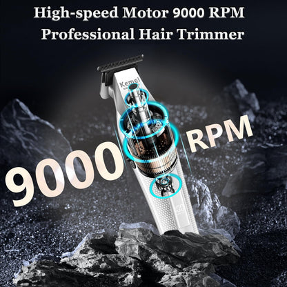 KEMEI 3023-702 Professional Hair & Beard Trimmer for Men - 9000 RPM Zero Gapped Full Metal Body Clipper with LED Display Avelisse