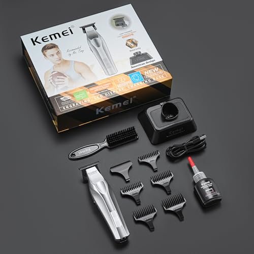 KEMEI 3023-702 Professional Hair & Beard Trimmer for Men - 9000 RPM Zero Gapped Full Metal Body Clipper with LED Display Avelisse