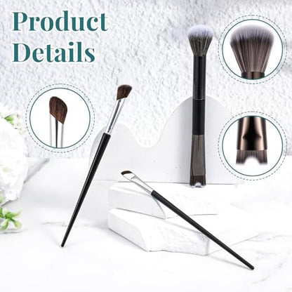 3 Pcs Sculpting Dual-End Nose Brush Set - 2-in-1 Nose Contour Brush Angled Makeup Brushes for Blush, Sculpting and Defining Contour