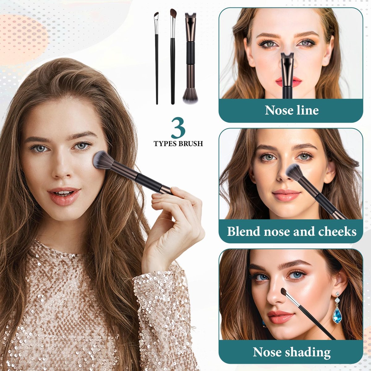 3 Pcs Sculpting Dual-End Nose Brush Set - 2-in-1 Nose Contour Brush Angled Makeup Brushes for Blush, Sculpting and Defining Contour - görsel 11