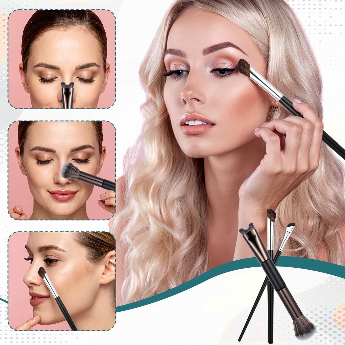 3 Pcs Sculpting Dual-End Nose Brush Set - 2-in-1 Nose Contour Brush Angled Makeup Brushes for Blush, Sculpting and Defining Contour - görsel 9