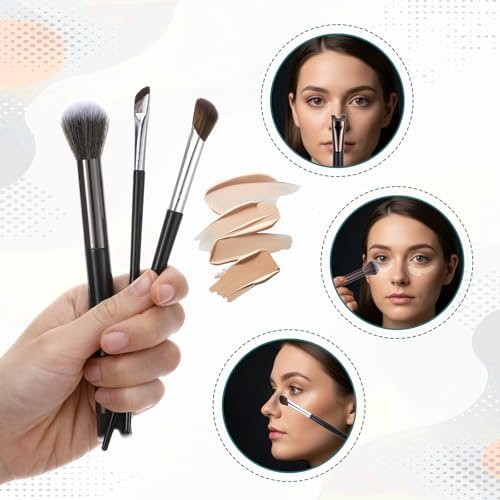 3 Pcs Sculpting Dual-End Nose Brush Set - 2-in-1 Nose Contour Brush Angled Makeup Brushes for Blush, Sculpting and Defining Contour - görsel 8