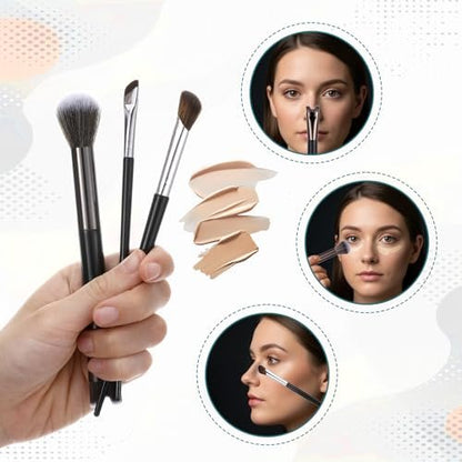 3 Pcs Sculpting Dual-End Nose Brush Set - 2-in-1 Nose Contour Brush Angled Makeup Brushes for Blush, Sculpting and Defining Contour