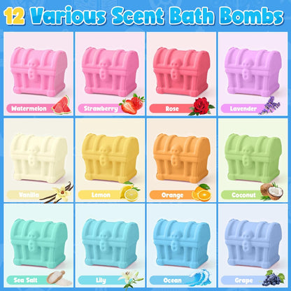 Toylink Bath Bombs for Kids with Diving Gem Toys Inside - 12 Pack Treasure Chest Bath Bombs with Surprise Pirate Accessories Pretend Playset, Handmade Bubble Bath Fizzies Birthday Christmas Gift Set Avelisse