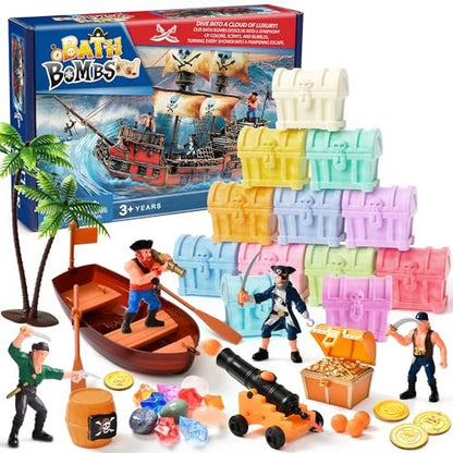 Toylink Bath Bombs for Kids with Diving Gem Toys Inside - 12 Pack Treasure Chest Bath Bombs with Surprise Pirate Accessories Pretend Playset, Handmade Bubble Bath Fizzies Birthday Christmas Gift Set Avelisse
