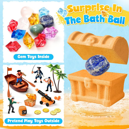 Toylink Bath Bombs for Kids with Diving Gem Toys Inside - 12 Pack Treasure Chest Bath Bombs with Surprise Pirate Accessories Pretend Playset, Handmade Bubble Bath Fizzies Birthday Christmas Gift Set Avelisse