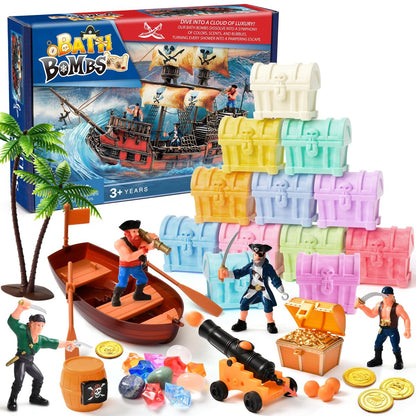 Toylink Bath Bombs for Kids with Diving Gem Toys Inside - 12 Pack Treasure Chest Bath Bombs with Surprise Pirate Accessories Pretend Playset, Handmade Bubble Bath Fizzies Birthday Christmas Gift Set Avelisse