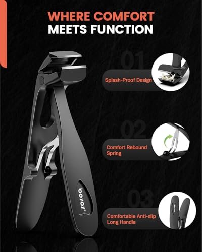 BEZOX Angled Head Toe Nail Clippers for Thick Nails – Straight Blade Toenails Clipper for Seniors, Ergonomic Nail Cutters with Catcher, Heavy-Duty Nail Trimmer - Black Avelisse