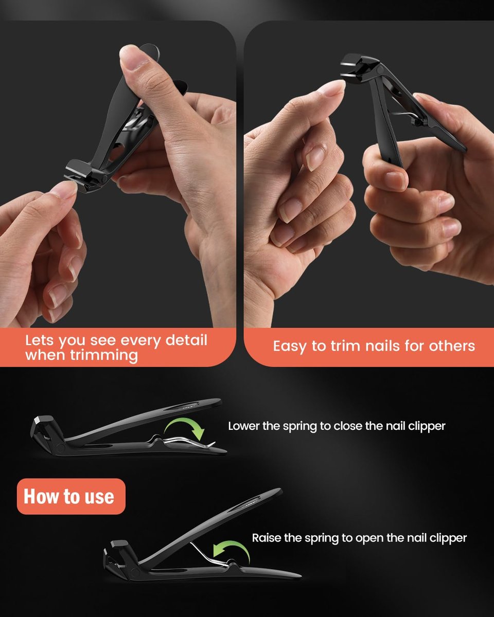 BEZOX Angled Head Toe Nail Clippers for Thick Nails – Straight Blade Toenails Clipper for Seniors, Ergonomic Nail Cutters with Catcher, Heavy-Duty Nail Trimmer - Black Avelisse