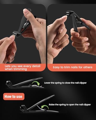 BEZOX Angled Head Toe Nail Clippers for Thick Nails – Straight Blade Toenails Clipper for Seniors, Ergonomic Nail Cutters with Catcher, Heavy-Duty Nail Trimmer - Black Avelisse