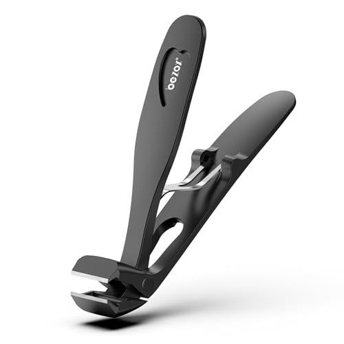BEZOX Angled Head Toe Nail Clippers for Thick Nails – Straight Blade Toenails Clipper for Seniors, Ergonomic Nail Cutters with Catcher, Heavy-Duty Nail Trimmer - Black Avelisse