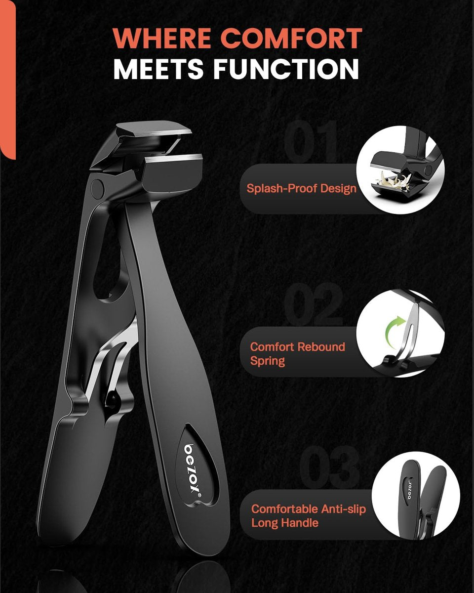 BEZOX Angled Head Toe Nail Clippers for Thick Nails – Straight Blade Toenails Clipper for Seniors, Ergonomic Nail Cutters with Catcher, Heavy-Duty Nail Trimmer - Black Avelisse