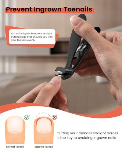 BEZOX Angled Head Toe Nail Clippers for Thick Nails – Straight Blade Toenails Clipper for Seniors, Ergonomic Nail Cutters with Catcher, Heavy-Duty Nail Trimmer - Black Avelisse