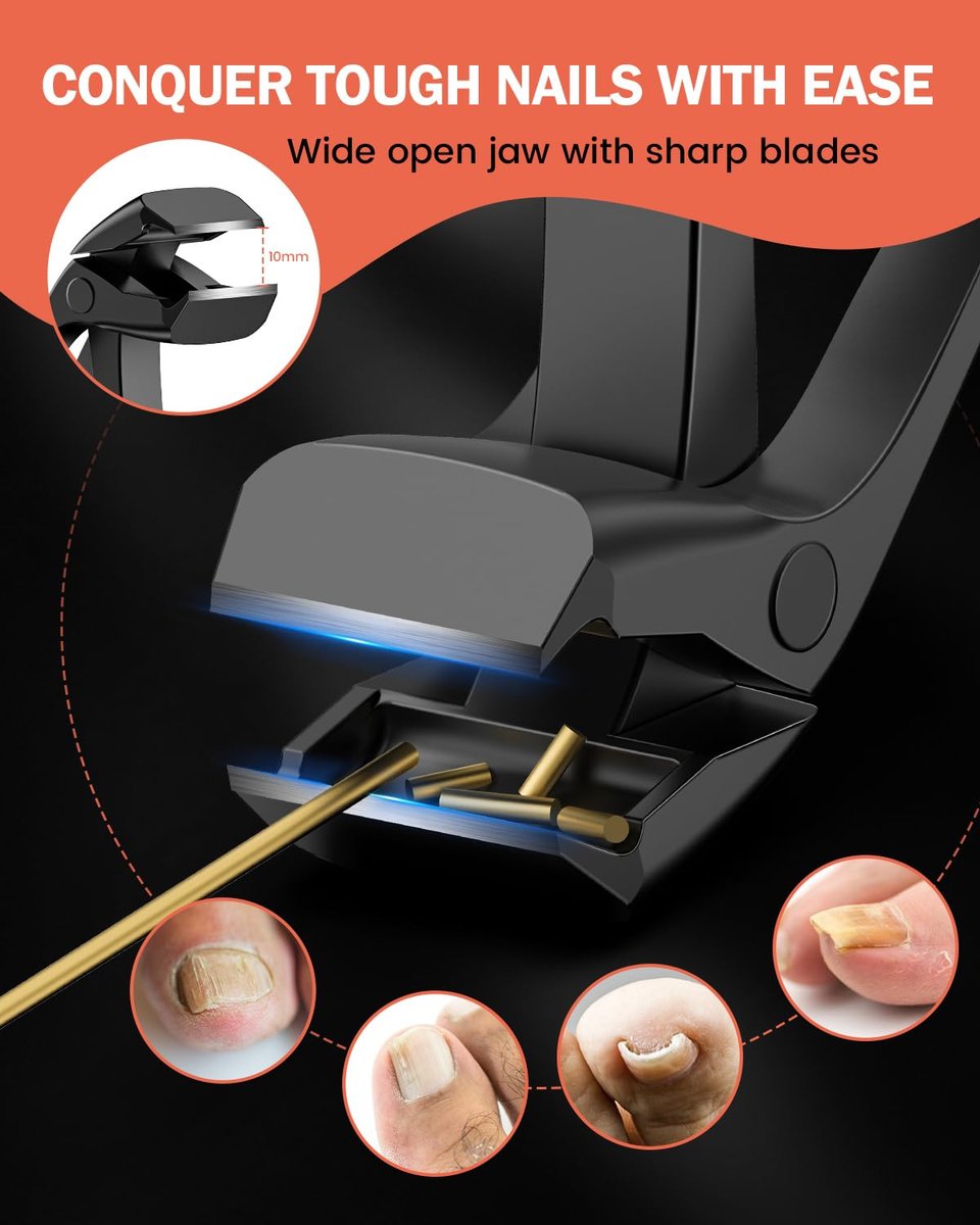 BEZOX Angled Head Toe Nail Clippers for Thick Nails – Straight Blade Toenails Clipper for Seniors, Ergonomic Nail Cutters with Catcher, Heavy-Duty Nail Trimmer - Black Avelisse