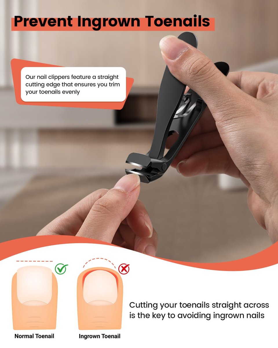 BEZOX Angled Head Toe Nail Clippers for Thick Nails – Straight Blade Toenails Clipper for Seniors, Ergonomic Nail Cutters with Catcher, Heavy-Duty Nail Trimmer - Black Avelisse