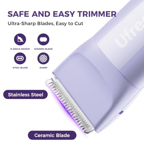 Ufree 3-in-1 Women's Electric Razor with Ceramic Blades, IPX7 Waterproof Bikini Trimmer for Women, Cordless Rechargeable Shaver for Legs, Armpit - Valentine's Gifts for Women (Purple) Avelisse