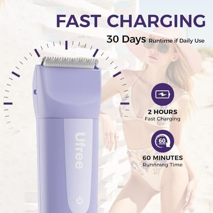 Ufree 3-in-1 Women's Electric Razor with Ceramic Blades, IPX7 Waterproof Bikini Trimmer for Women, Cordless Rechargeable Shaver for Legs, Armpit - Valentine's Gifts for Women (Purple) Avelisse
