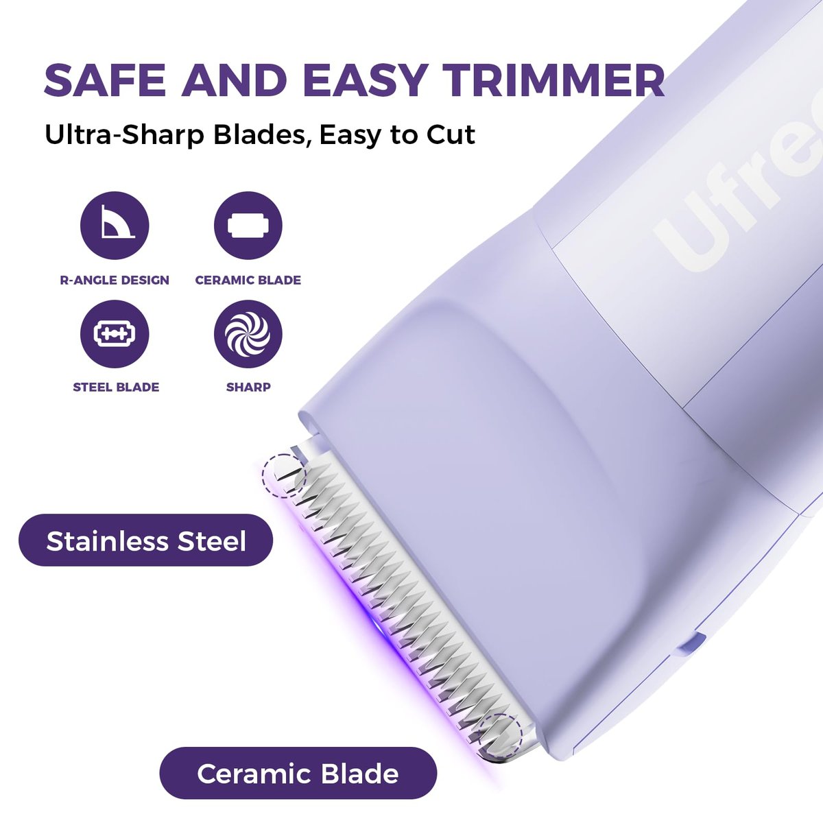 Ufree 3-in-1 Women's Electric Razor with Ceramic Blades, IPX7 Waterproof Bikini Trimmer for Women, Cordless Rechargeable Shaver for Legs, Armpit - Valentine's Gifts for Women (Purple) Avelisse