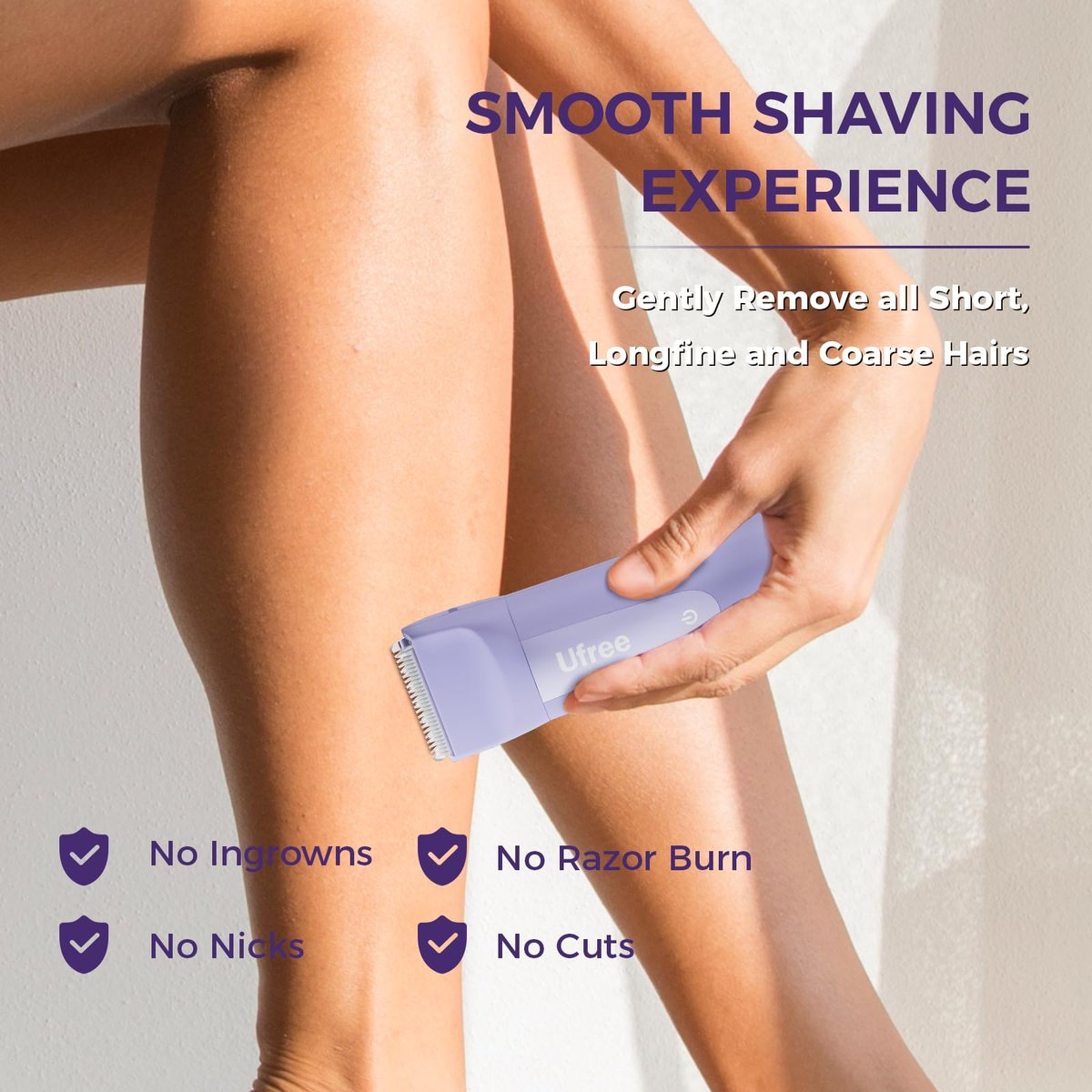 Ufree 3-in-1 Women's Electric Razor with Ceramic Blades, IPX7 Waterproof Bikini Trimmer for Women, Cordless Rechargeable Shaver for Legs, Armpit - Valentine's Gifts for Women (Purple) Avelisse