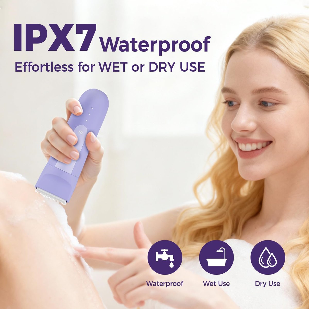 Ufree 3-in-1 Women's Electric Razor with Ceramic Blades, IPX7 Waterproof Bikini Trimmer for Women, Cordless Rechargeable Shaver for Legs, Armpit - Valentine's Gifts for Women (Purple) Avelisse