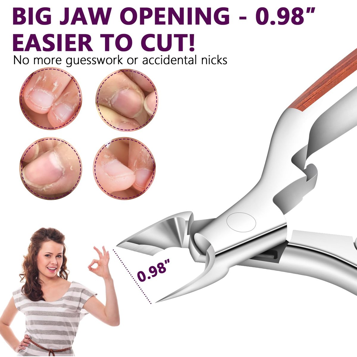 AONOLOVO Cuticle Trimmer Extra Sharp, Upgraded 0.98 Inch Jaw Professional Cuticle Nippers Stainless Steel Cuticle Cutter Remover Nail Art Dead Skin Clipper Pedicure Manicure Nail Tool Avelisse