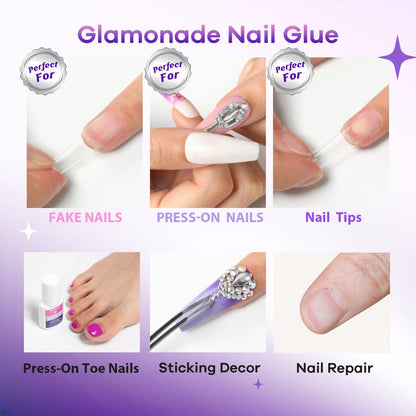 Glamonade Super Strong Nail Glue - 10ml Professional Adhesive for Press On Nails, Acrylic Nails & Fake Nail Tips - Long-Lasting, Mess-Free Application
