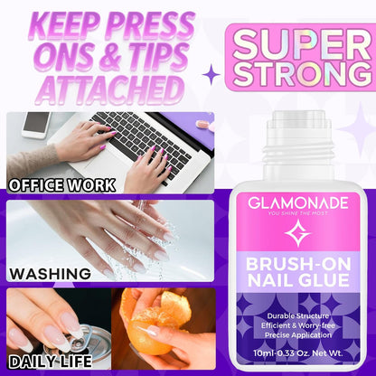Glamonade Super Strong Nail Glue - 10ml Professional Adhesive for Press On Nails, Acrylic Nails & Fake Nail Tips - Long-Lasting, Mess-Free Application