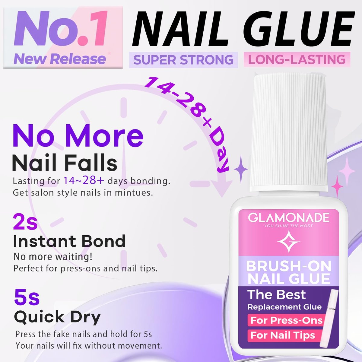 Glamonade Super Strong Nail Glue - 10ml Professional Adhesive for Press On Nails, Acrylic Nails & Fake Nail Tips - Long-Lasting, Mess-Free Application - görsel 3