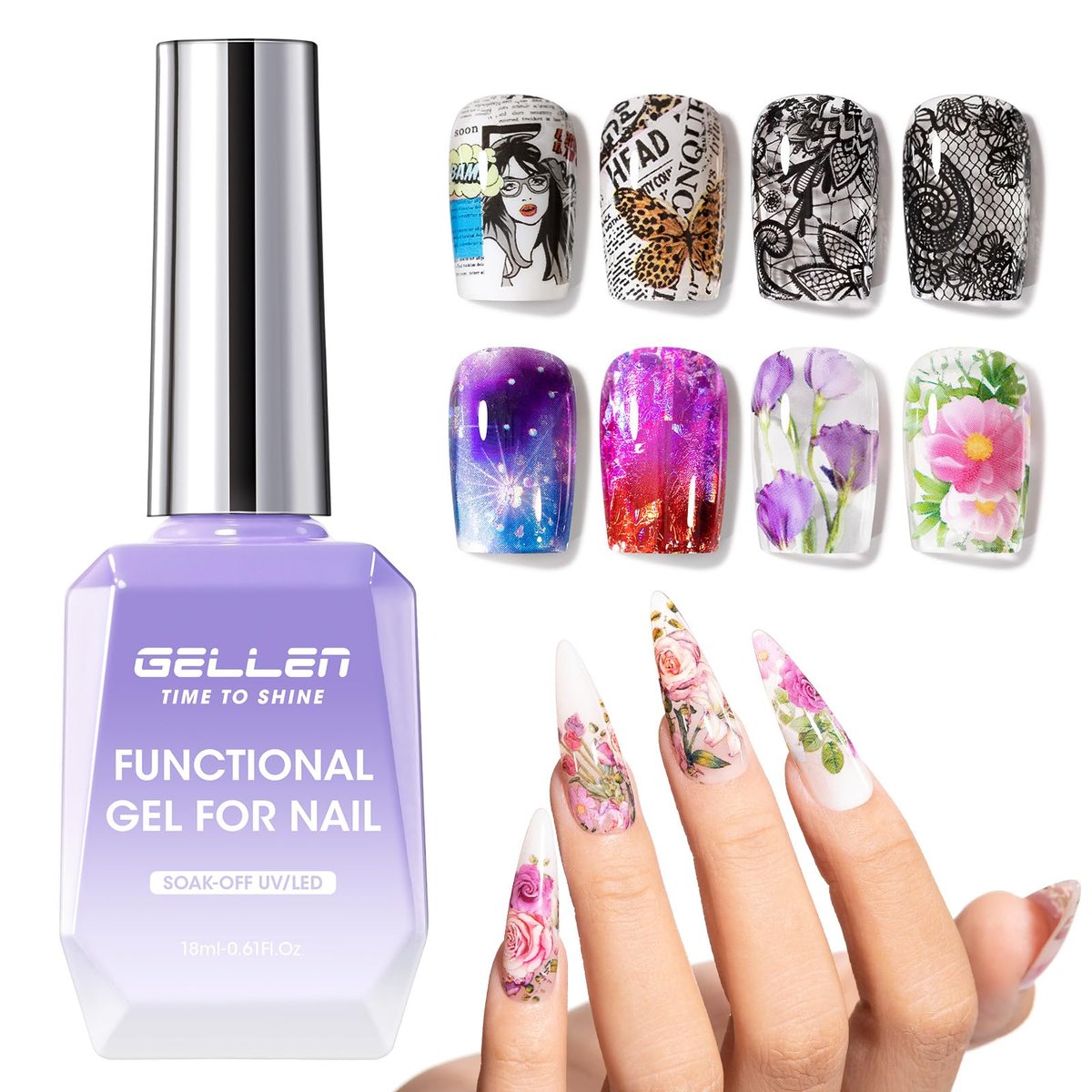 GELLEN 18ml Nail Foil Glue Gel – Foil Transfer Gel for Nail Art, HEMA Free & TPO Free, Clear Transfer, Cures in 30-60s - görsel 1