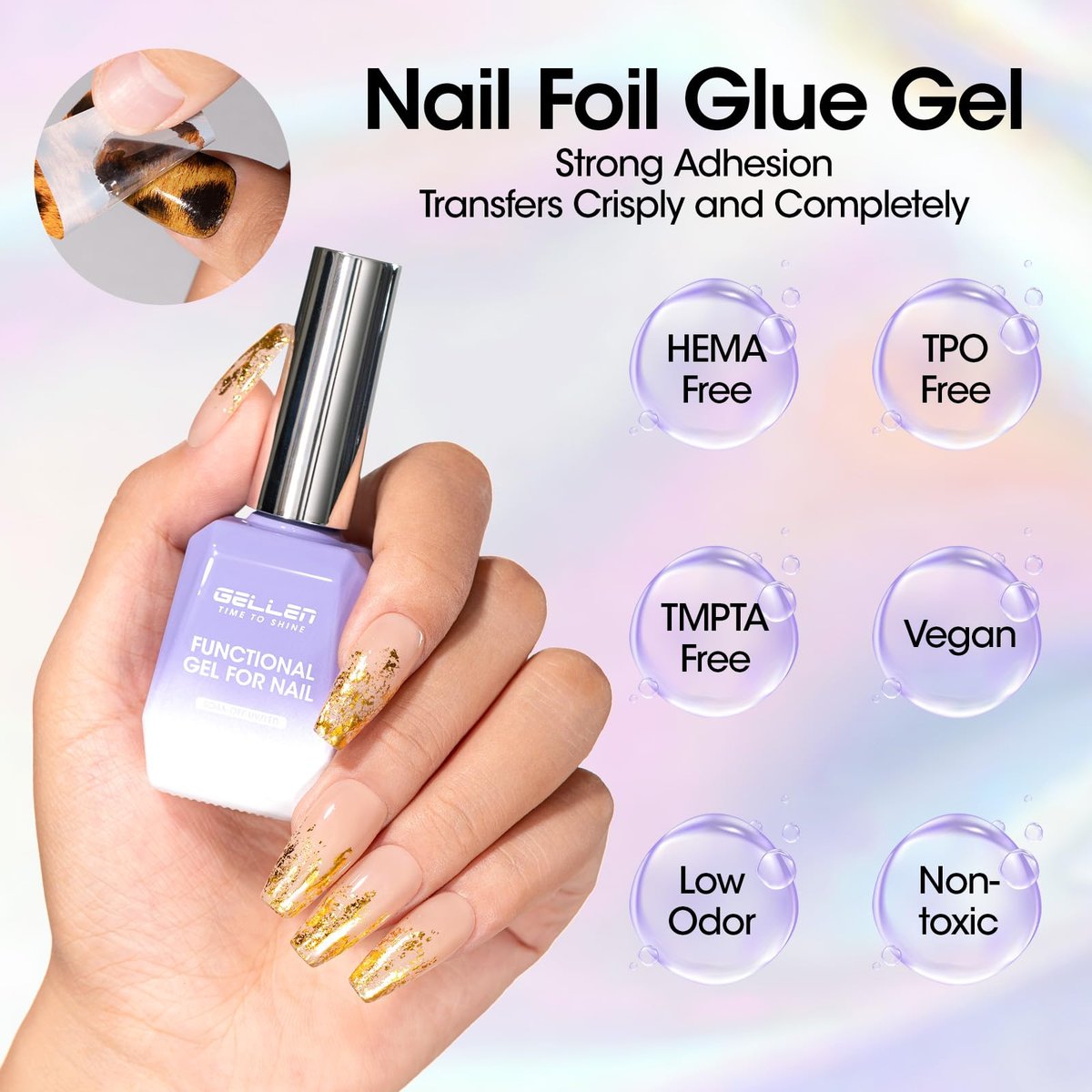 GELLEN 18ml Nail Foil Glue Gel – Foil Transfer Gel for Nail Art, HEMA Free & TPO Free, Clear Transfer, Cures in 30-60s - görsel 5