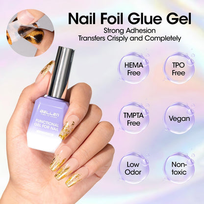 GELLEN 18ml Nail Foil Glue Gel – Foil Transfer Gel for Nail Art, HEMA Free & TPO Free, Clear Transfer, Cures in 30-60s