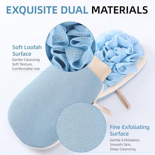 2-in-1 Exfoliating Glove for Self Tan Removal & Daily Shower, Dual-Sided Korean Body Scrubber Mitt with Loofah Sponge, Dead Skin Remover for KP, Ingrown Hair & Smooth Skin Avelisse