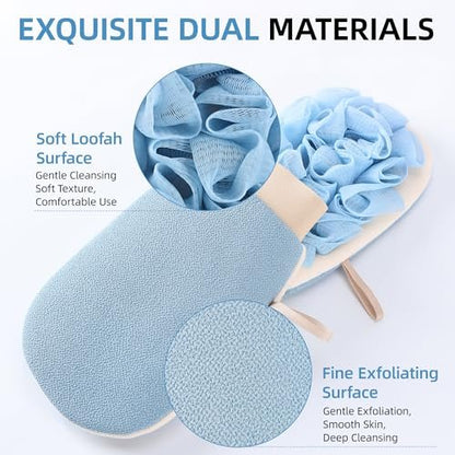 2-in-1 Exfoliating Glove for Self Tan Removal & Daily Shower, Dual-Sided Korean Body Scrubber Mitt with Loofah Sponge, Dead Skin Remover for KP, Ingrown Hair & Smooth Skin Avelisse