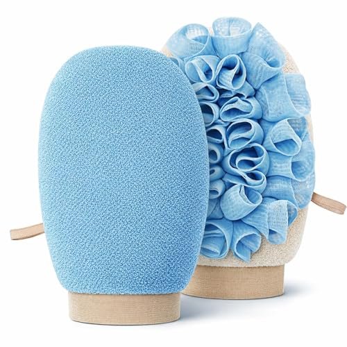 2-in-1 Exfoliating Glove for Self Tan Removal & Daily Shower, Dual-Sided Korean Body Scrubber Mitt with Loofah Sponge, Dead Skin Remover for KP, Ingrown Hair & Smooth Skin Avelisse