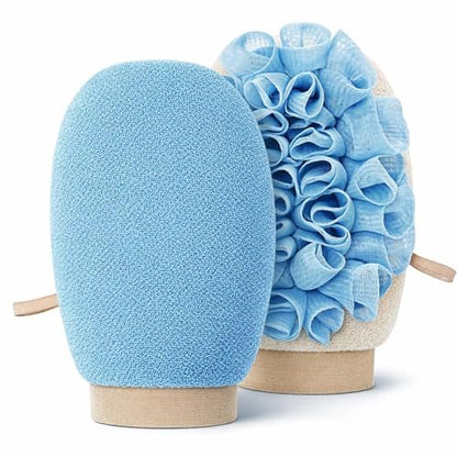 2-in-1 Exfoliating Glove for Self Tan Removal & Daily Shower, Dual-Sided Korean Body Scrubber Mitt with Loofah Sponge, Dead Skin Remover for KP, Ingrown Hair & Smooth Skin Avelisse