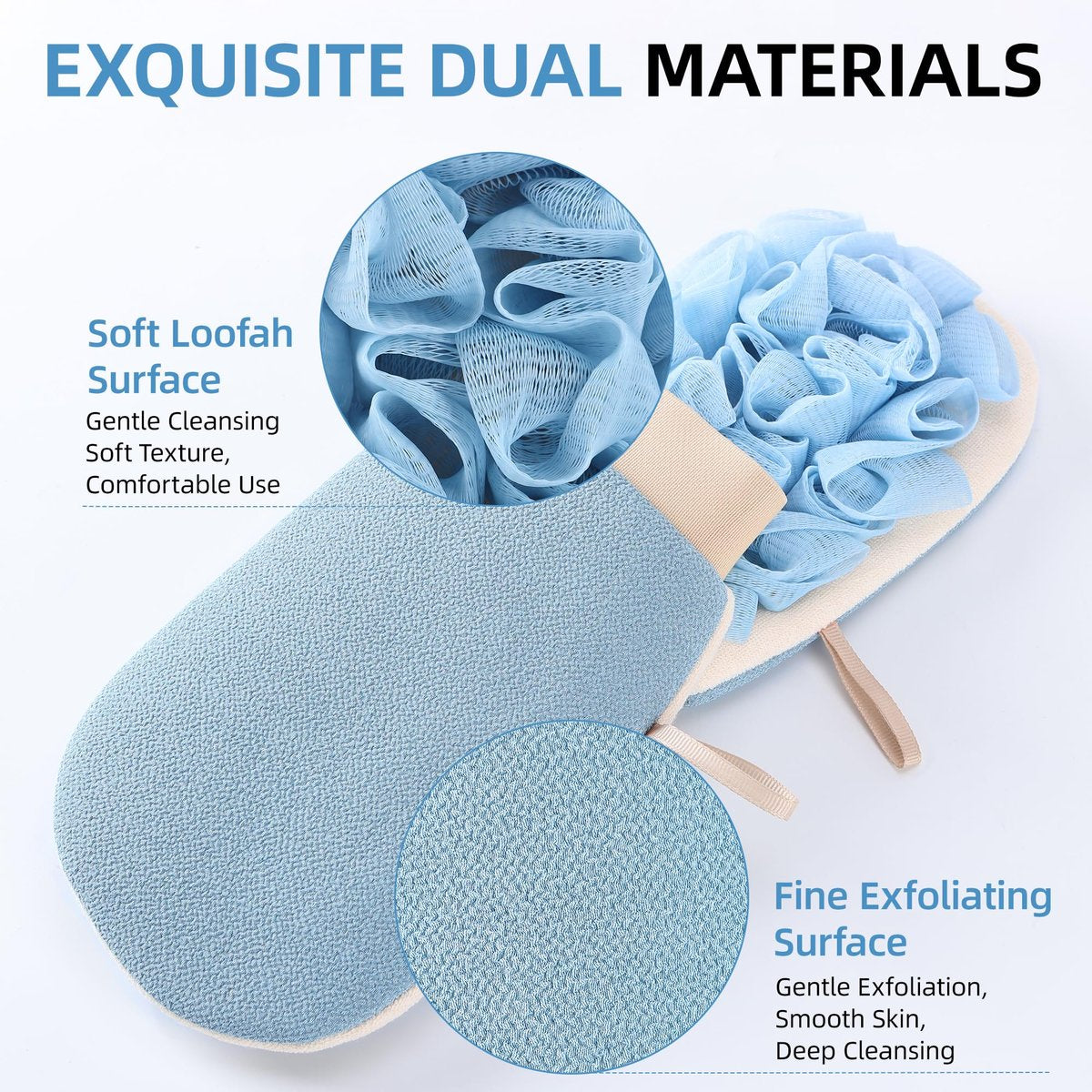 2-in-1 Exfoliating Glove for Self Tan Removal & Daily Shower, Dual-Sided Korean Body Scrubber Mitt with Loofah Sponge, Dead Skin Remover for KP, Ingrown Hair & Smooth Skin Avelisse