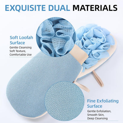 2-in-1 Exfoliating Glove for Self Tan Removal & Daily Shower, Dual-Sided Korean Body Scrubber Mitt with Loofah Sponge, Dead Skin Remover for KP, Ingrown Hair & Smooth Skin Avelisse