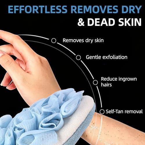 2-in-1 Exfoliating Glove for Self Tan Removal & Daily Shower, Dual-Sided Korean Body Scrubber Mitt with Loofah Sponge, Dead Skin Remover for KP, Ingrown Hair & Smooth Skin Avelisse