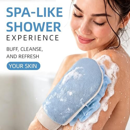 2-in-1 Exfoliating Glove for Self Tan Removal & Daily Shower, Dual-Sided Korean Body Scrubber Mitt with Loofah Sponge, Dead Skin Remover for KP, Ingrown Hair & Smooth Skin Avelisse