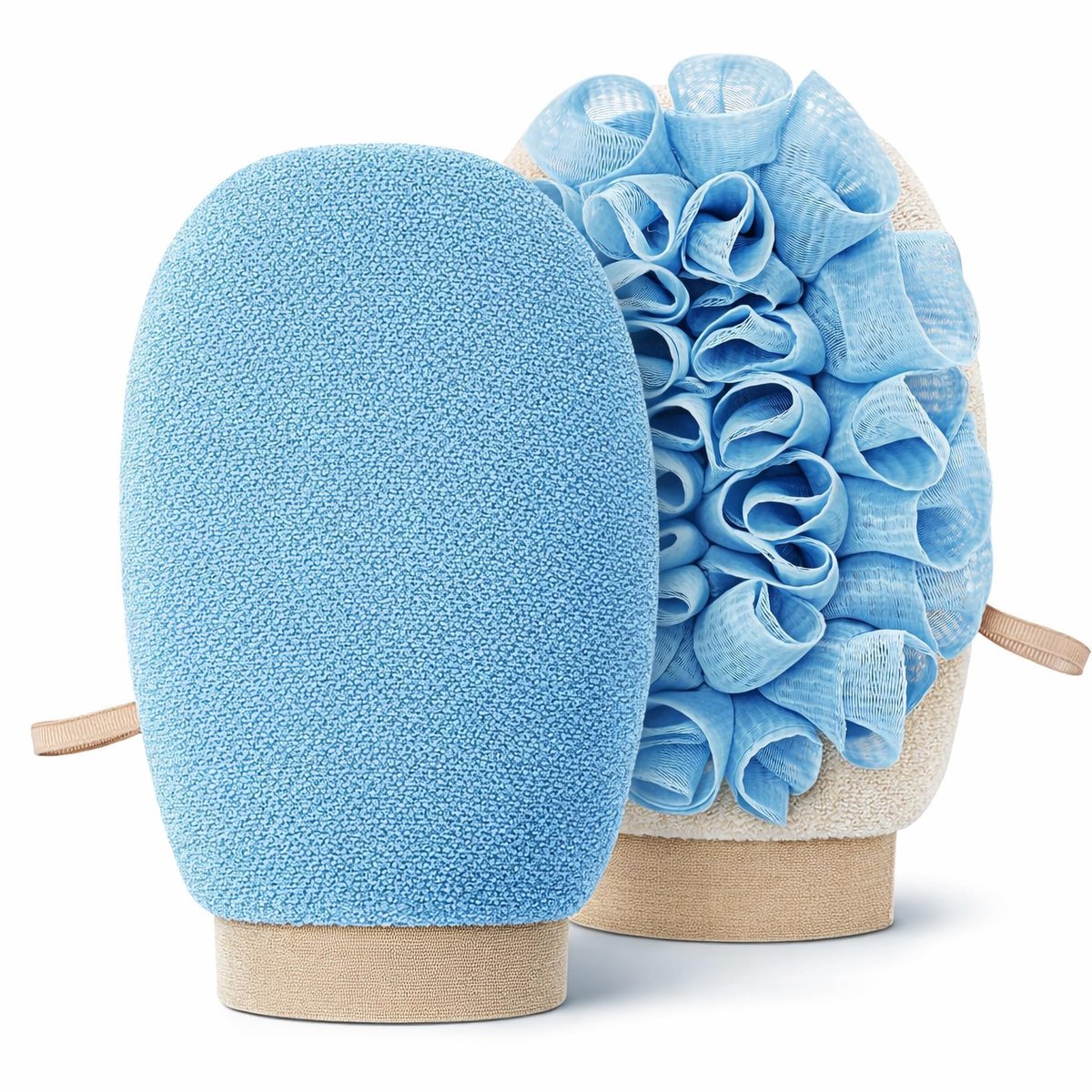 2-in-1 Exfoliating Glove for Self Tan Removal & Daily Shower, Dual-Sided Korean Body Scrubber Mitt with Loofah Sponge, Dead Skin Remover for KP, Ingrown Hair & Smooth Skin Avelisse