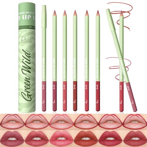 Pudaier 6-Color Lip Liner Pencil Set - Matte Velvet Nude Lip Liners with Storage Bucket, Waterproof & Long-Lasting, Defining & Filling Lips (Set 02) Avelisse