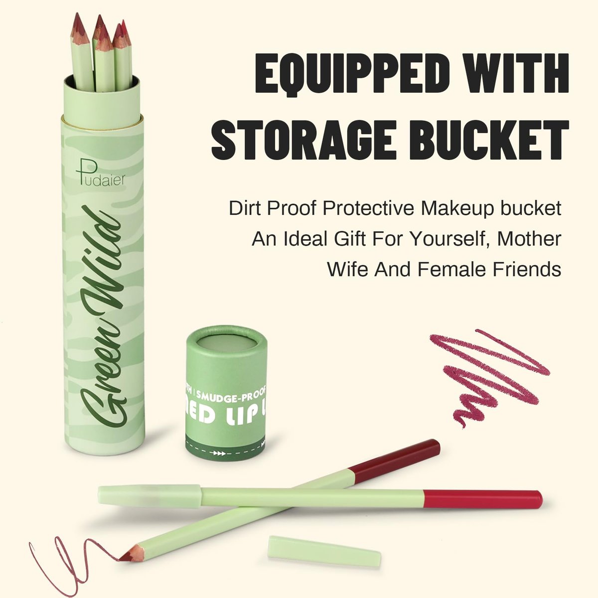 Pudaier 6-Color Lip Liner Pencil Set - Matte Velvet Nude Lip Liners with Storage Bucket, Waterproof & Long-Lasting, Defining & Filling Lips (Set 02) Avelisse