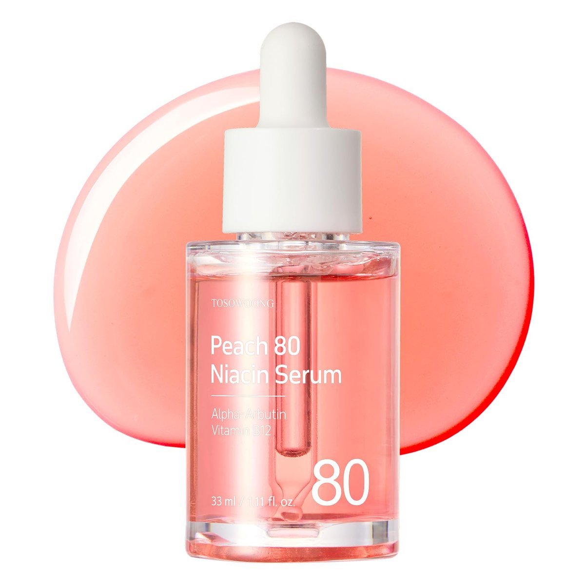 TOSOWOONG Peach 80 Niacin Serum - 5% Niacinamide, Alpha-Arbutin, Vitamin B12 - Hydrating Face Serum for Dark Spots, Pore Minimizer, Uneven Tone, Dullness - Korean Skincare, 33ml - görsel 1