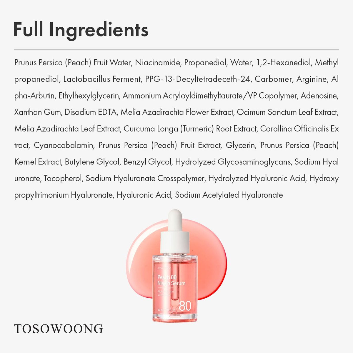 TOSOWOONG Peach 80 Niacin Serum - 5% Niacinamide, Alpha-Arbutin, Vitamin B12 - Hydrating Face Serum for Dark Spots, Pore Minimizer, Uneven Tone, Dullness - Korean Skincare, 33ml - görsel 11
