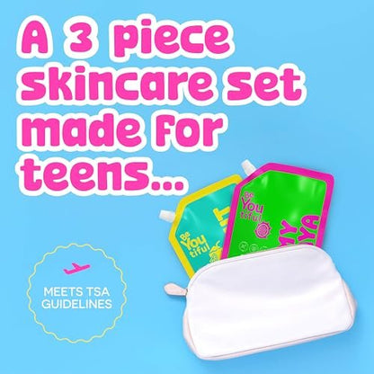 BeYoutiful 3 Step Teen Skin Care Kit - Face Wash, Scrub & Moisturizer for Tweens & Kids, Vegan Skincare Routine Gift Set