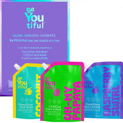 BeYoutiful 3 Step Teen Skin Care Kit - Face Wash, Scrub & Moisturizer for Tweens & Kids, Vegan Skincare Routine Gift Set