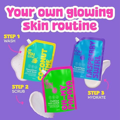 BeYoutiful 3 Step Teen Skin Care Kit - Face Wash, Scrub & Moisturizer for Tweens & Kids, Vegan Skincare Routine Gift Set